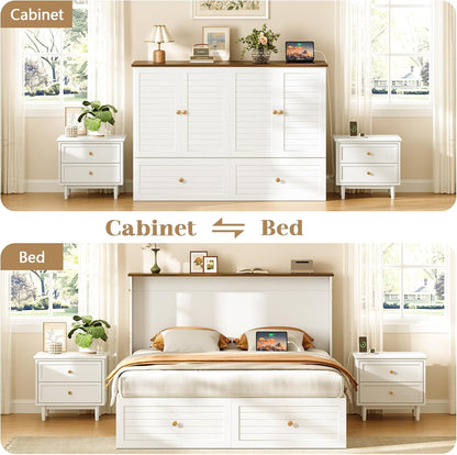 yoobure queen murphy bed with charging station, cabinet shown in use