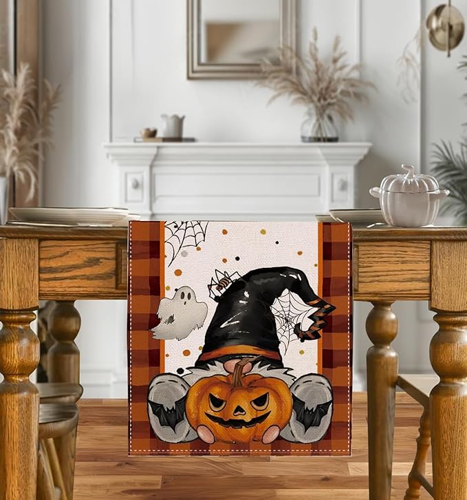 Halloween Table Runner with Pumpkin Ghost Bat, Halloween Party Dining Table - Image 2