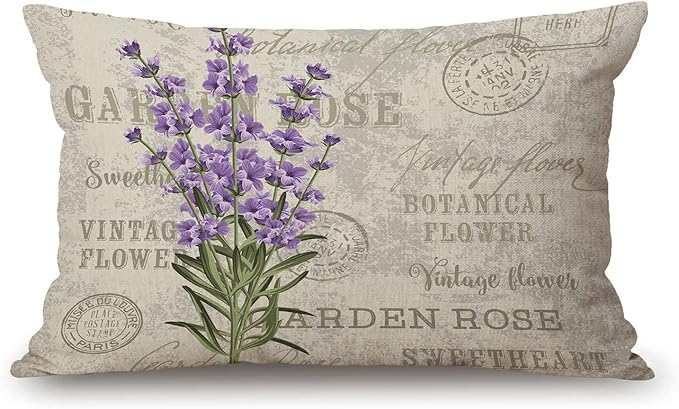 Solekla Lavender Cotton Linen Decorative Throw Pillow Case Cushion Cover by Solekla
