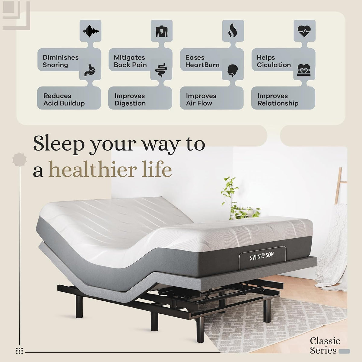 sven & son classic adjustable bed base, head, close-up detail