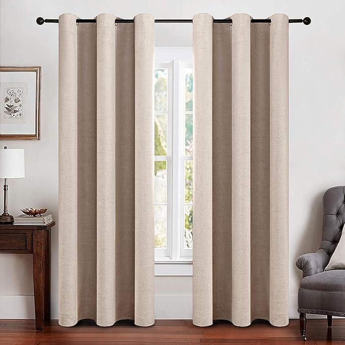 MIULEE Linen Texture Curtains Soild 100% Blackout Thermal Insulated Natural by MIULEE
