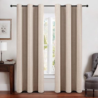 MIULEE Linen Texture Curtains Soild 100% Blackout Thermal Insulated Natural by MIULEE