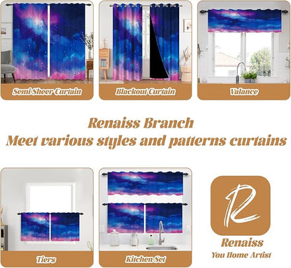 Renaiss 53 x 63 Inch Universe Galaxy Blackout Curtains Outer Space Blue Pink - Image 7