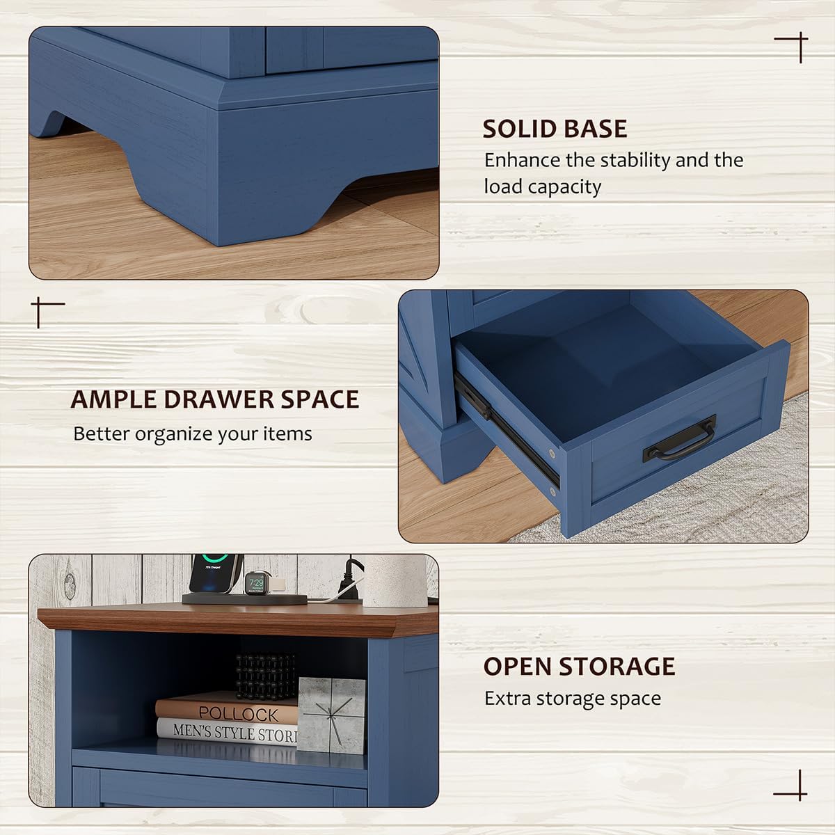 whalefall 2 drawer farmhouse nightstand with open cubby, package contents