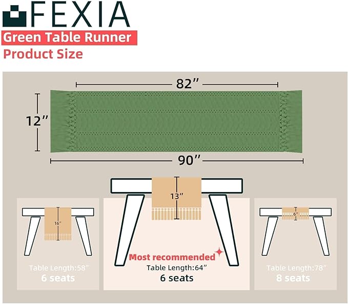FEXIA Green Table Runner with Tassels - Image 2