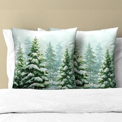 2 Packs Winter Snowy Pine Tree Throw Pillow Covers 24x24 inch - Image 3