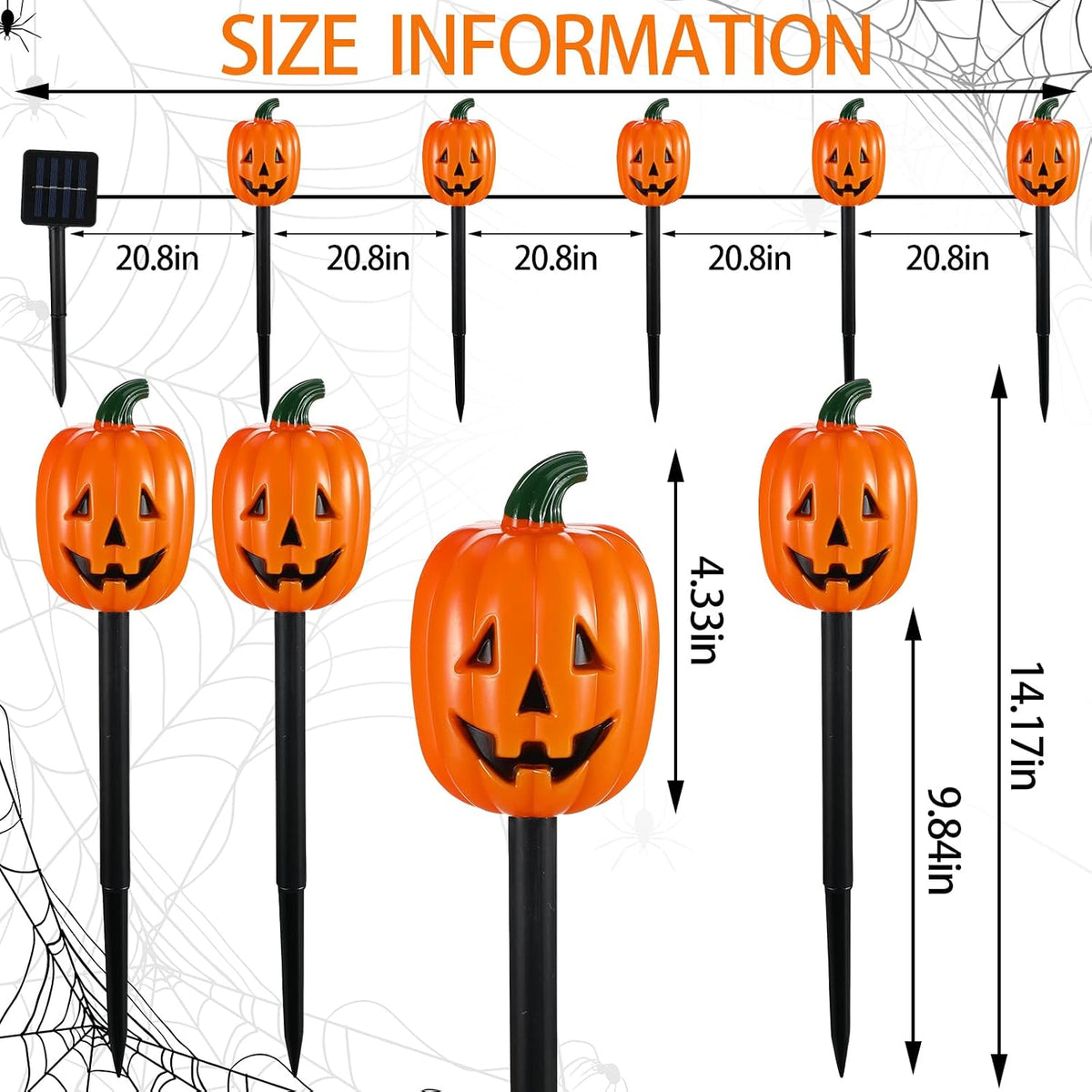 Retisee Halloween Pumpkin Pathway Markers Lights Solar Powered Pathway String Lights Light up Jack O Lantern Pumpkin Garden Stakes for Yard Lawn Tree Patio Walkway Driveway Party Decor (10 Pcs)