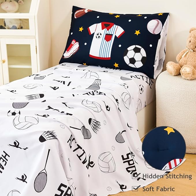 PERFEMET Sports Bedding Set Twin Size 4 Pcs Reversible Ball Sport Theme - Image 4