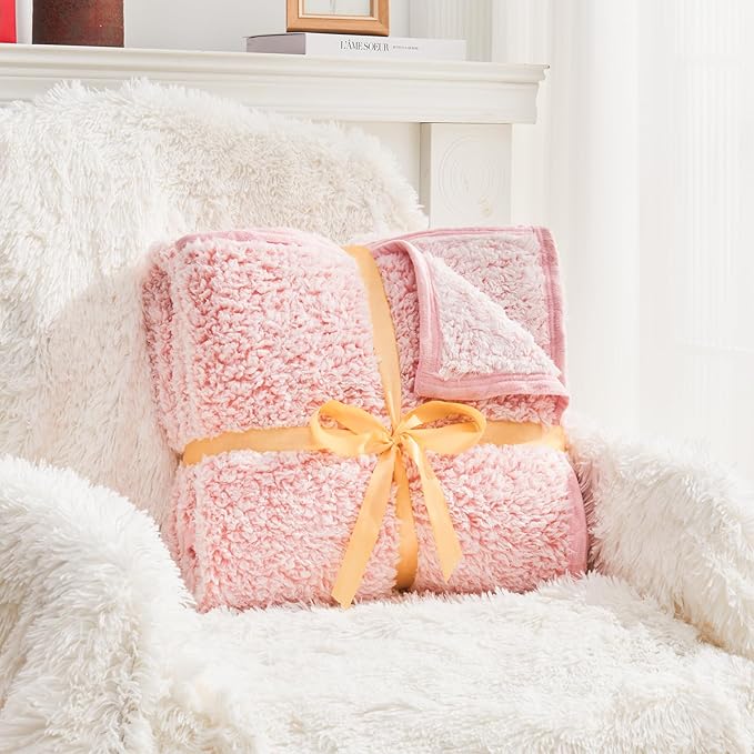 EMME Soft Sherpa Fleece Blanket Reversible Plush Fluffy Large Blanket, Light - Image 2