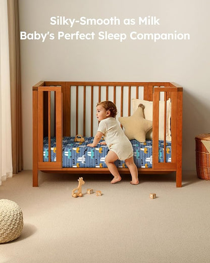 Baby Crib Sheets for Boys Girls, Breathable Soft Microfiber Baby Sheet Grey & - Image 7