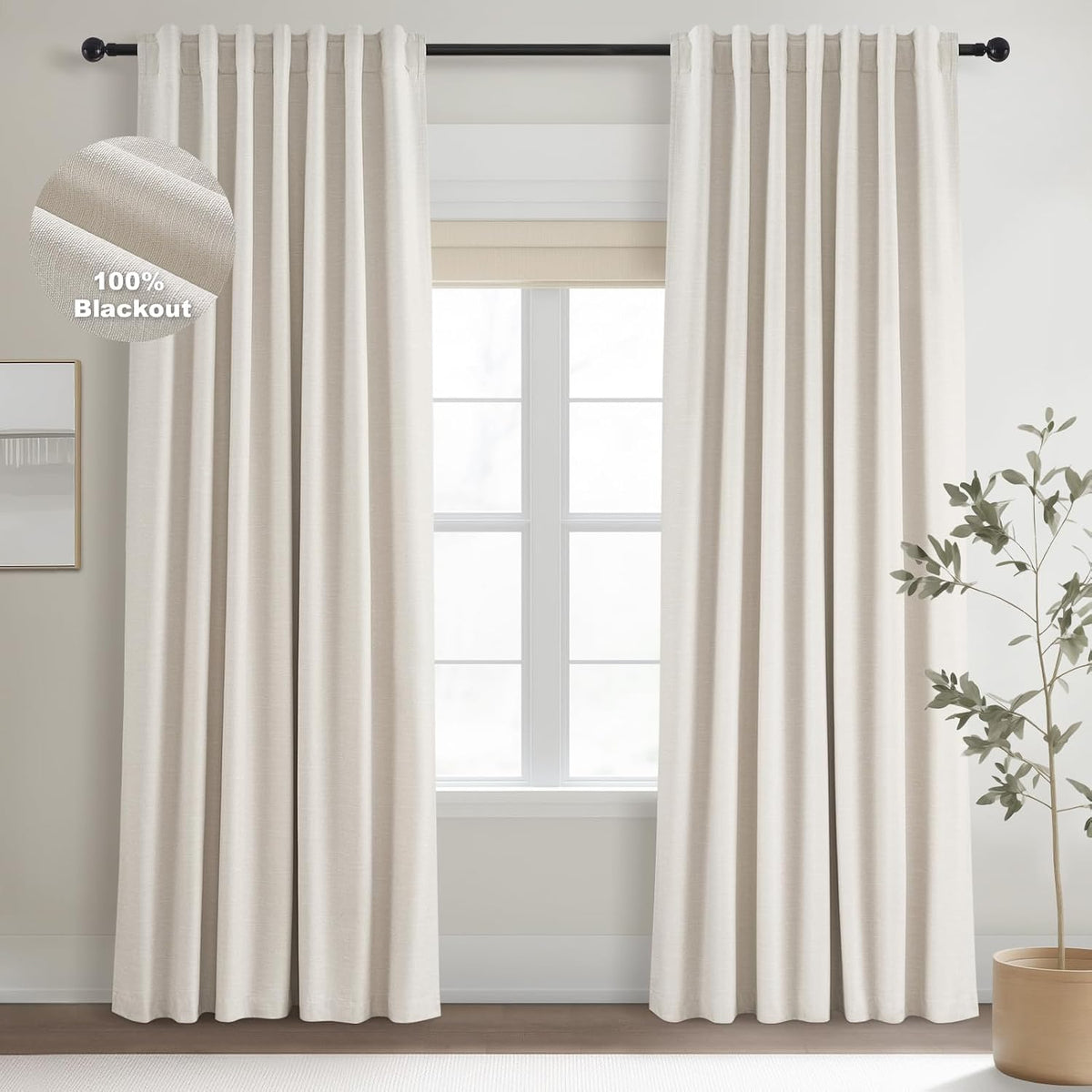 topfinel linen blackout curtains 96 inch long, boho shown in use