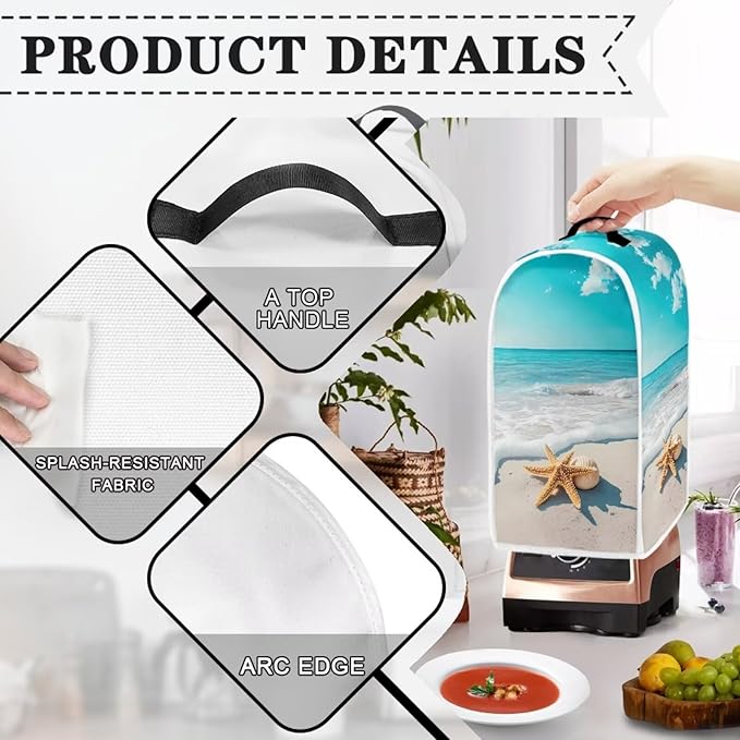Beach Teal Blender Cover for Kitchen Countertop Starfish Small Appliance Dust - Image 3