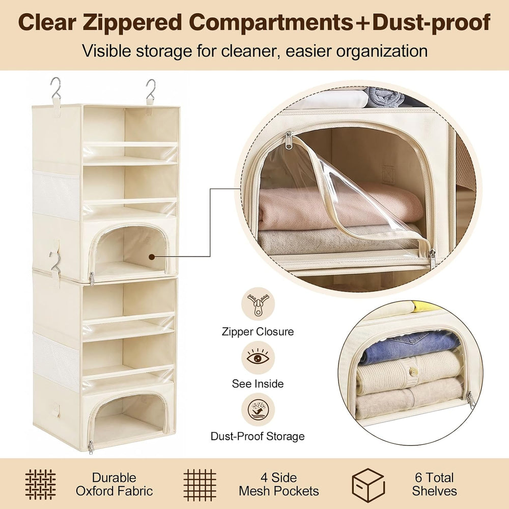 Hanging Closet Organizer for Dorms & RVs, 2-in-1 Dust-Proof