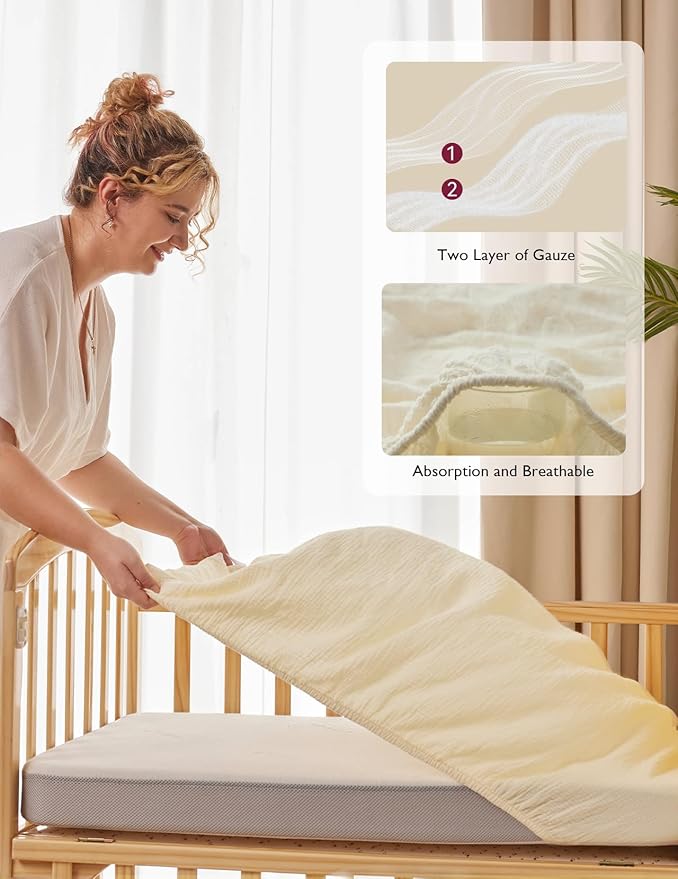 Momcozy Muslin Standard Fitted Crib Sheets, 2 Pack Soft Breathable Natural - Image 5