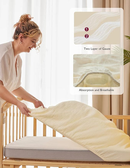 Momcozy Muslin Standard Fitted Crib Sheets, 2 Pack Soft Breathable Natural - Image 5