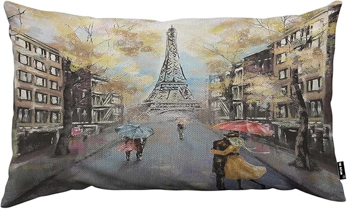 TKS MITLAN Paris Pillow Cover 12x20 inch Oil Painting Autumn Lovers Kiss on by TKS+MITLAN