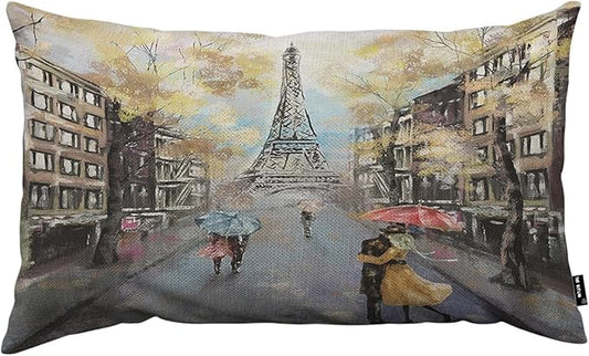 TKS MITLAN Paris Pillow Cover 12x20 inch Oil Painting Autumn Lovers Kiss on by TKS+MITLAN
