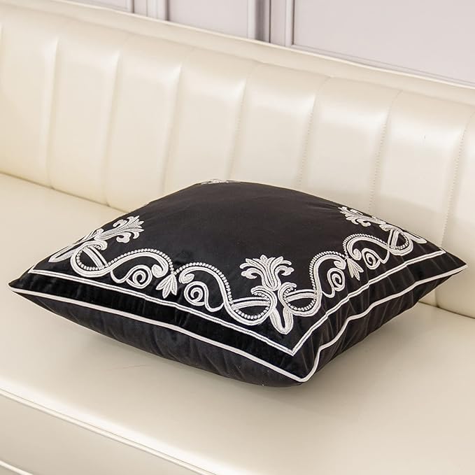 Aeckself European Floral Pillow Cover 18x18 Inch, Luxury Velvet Embroidered - Image 3