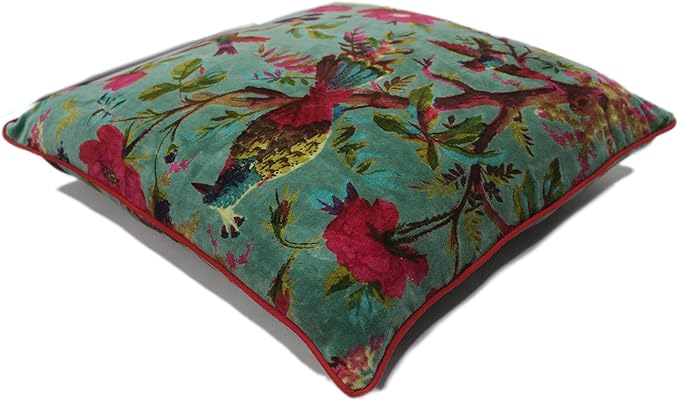 Eyes of India Velvet Floral Flower Bird Throw Pillow Sofa Cushion Cover Case - Image 5
