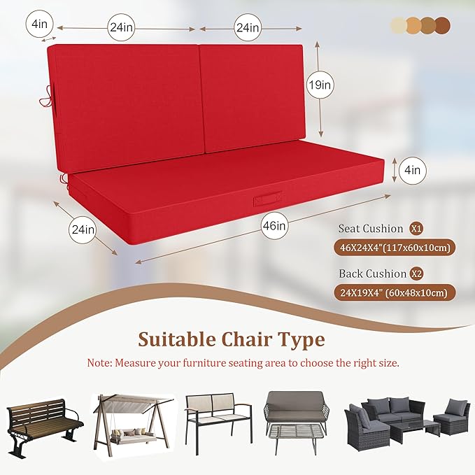 Outdoor Loveseat Cushions, 46x24 Outdoor Chair Cushions - Image 3