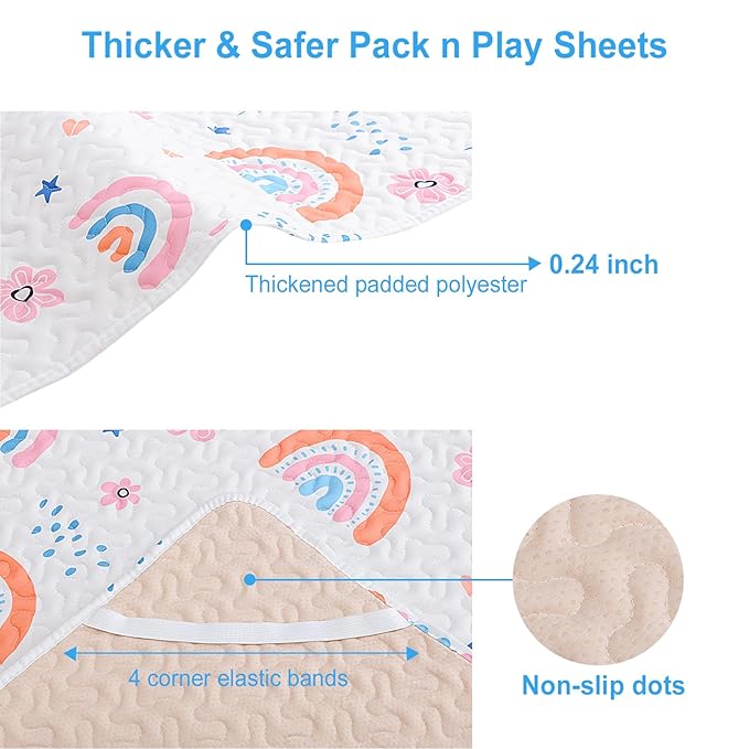 Quilted Pack n Play Sheet Fitted, Breathable Thick Pad - Image 2