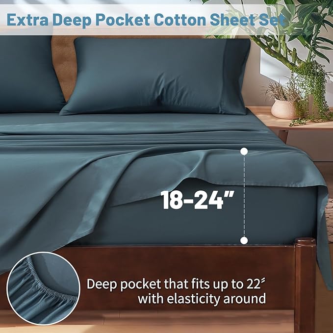 Extra Deep Pocket California King Sheets 18-24 Inch 100% Egyptian Cotton 1000 - Image 2