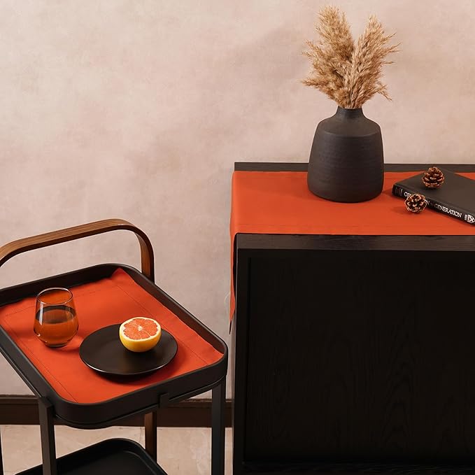 Home Ekaa Pumpkin Table Runner 120 Inch–Cotton Linen Hemstitch Farmhouse Table - Image 4