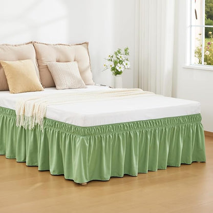 RIMELA Light Green Bed Skirt Queen Size 15 Inch Drop, Elastic Bed Skirting by RIMELABedSkirt
