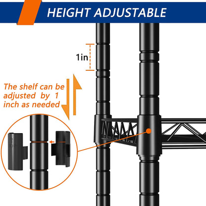 regiller 5-wire shelving metal storage rack adjustable shelves,standing showing dimensions