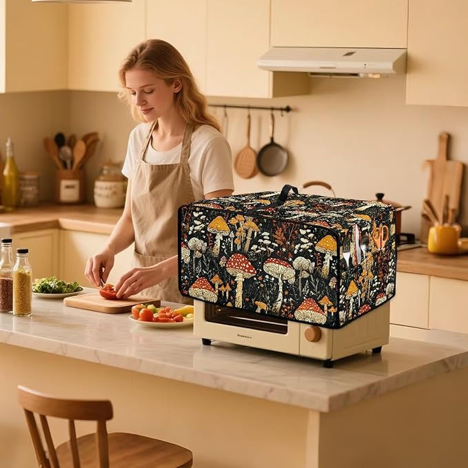 Dustproof Toaster Oven Cover Polyester-Linen Fabric Microwave Oven Dust Cover - Image 3