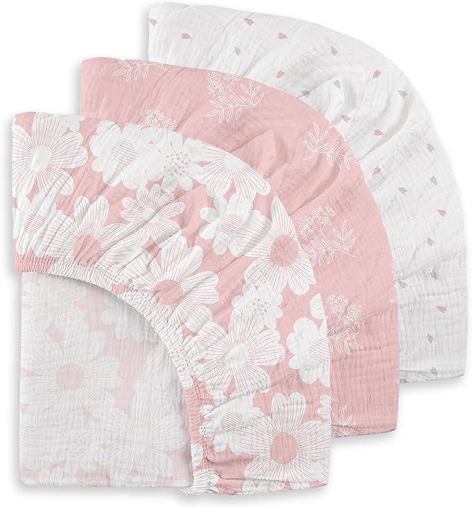 Gllquen Baby Muslin Mini Crib Sheets 3 Pack, Breathable Pack and Play Sheets by GLLQUENBABY
