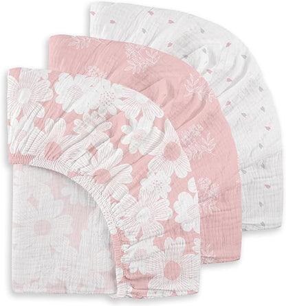Gllquen Baby Muslin Mini Crib Sheets 3 Pack, Breathable Pack and Play Sheets by GLLQUENBABY