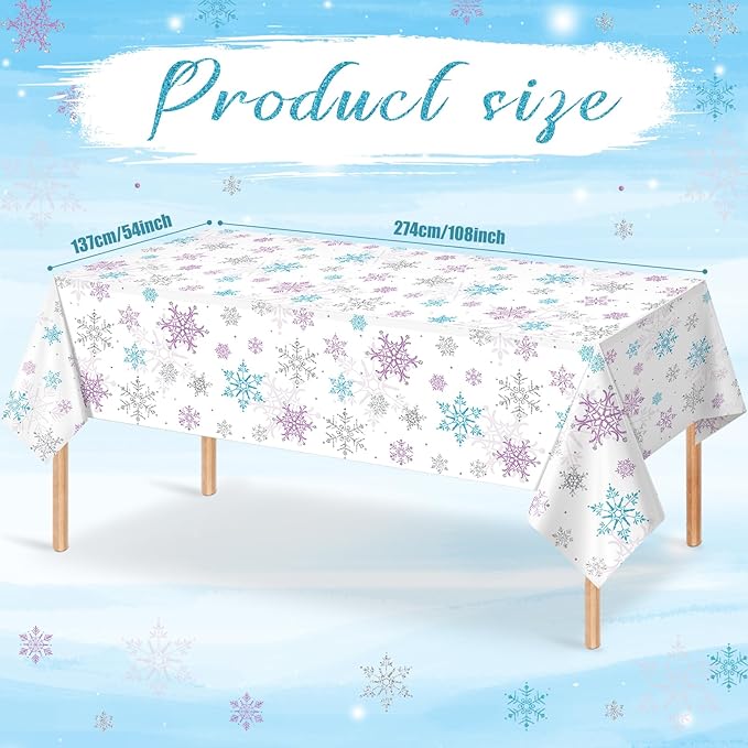3 Pieces Christmas Snowflake Party Tablecloth Decorations, Plastic Purple and - Image 2