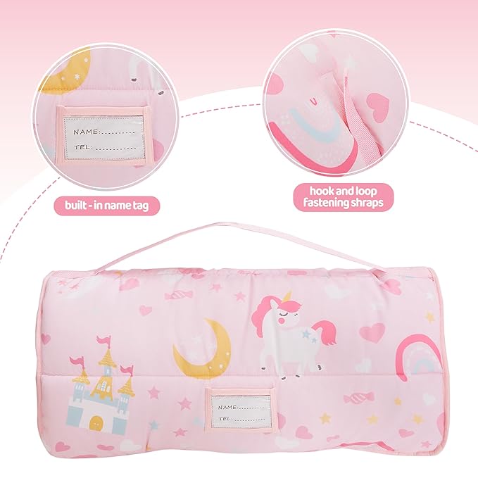 Viviland Toddler Kid Nap Mat for Preschool, Girls Pink Princess Daycare - Image 3