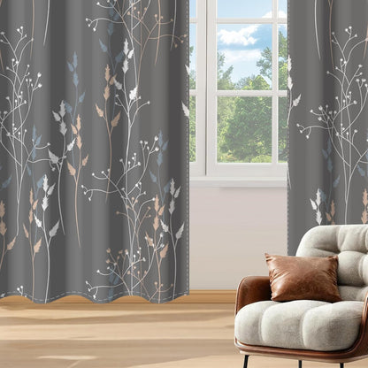 gray leaves blackout curtains 63 inch length, room, view 9