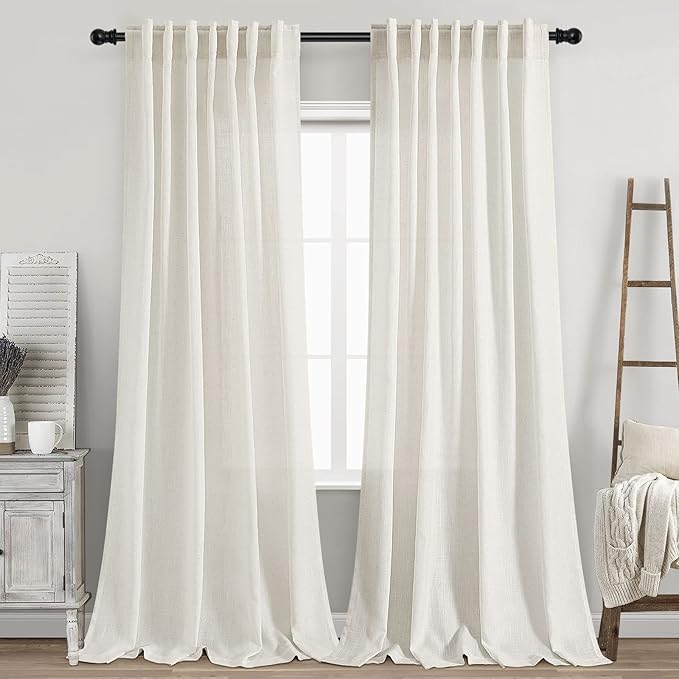 2 Panels Set Cream Linen Curtains 95 inches Long by Nanspring