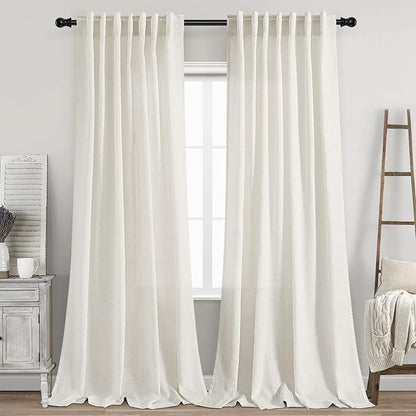 2 Panels Set Cream Linen Curtains 95 inches Long by Nanspring
