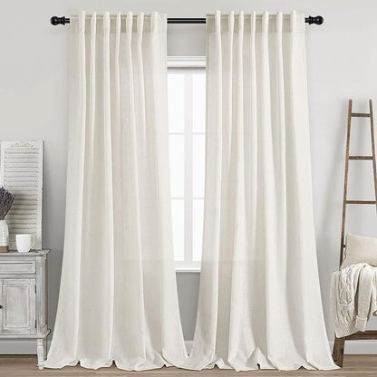 2 Panels Set Cream Linen Curtains 100 inches Long by Nanspring