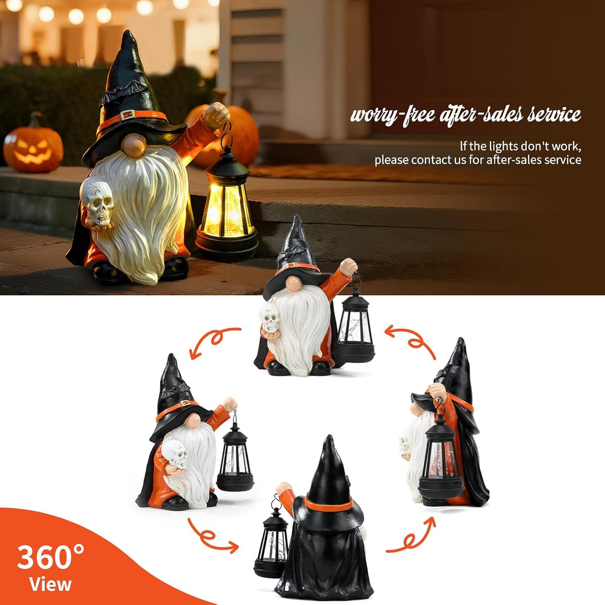 Halloween Gnome Decoration Garden Statues with Skull Solar Gnomes with LED Lantern Halloween Outdoor Porch Patio Yard Art Ornament Holiday Gardening Gifts for Mom Women