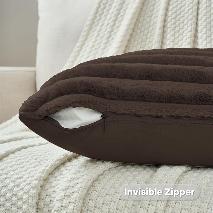 FUTEI Dark Coffee Throw Pillow Covers Set of 2, 16x16 Inch Striped Texture - Image 3