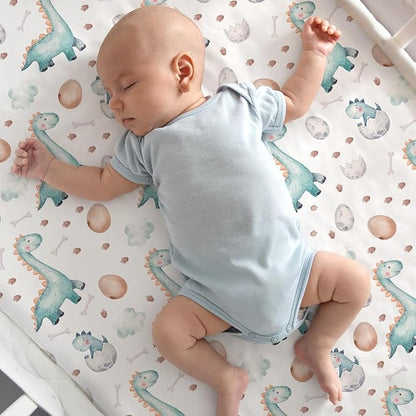 Nap Mat Sheet 47"x24", 3 Pack Dinosaur Baby Crib Sheets Fitted Elastic Corners - Image 2