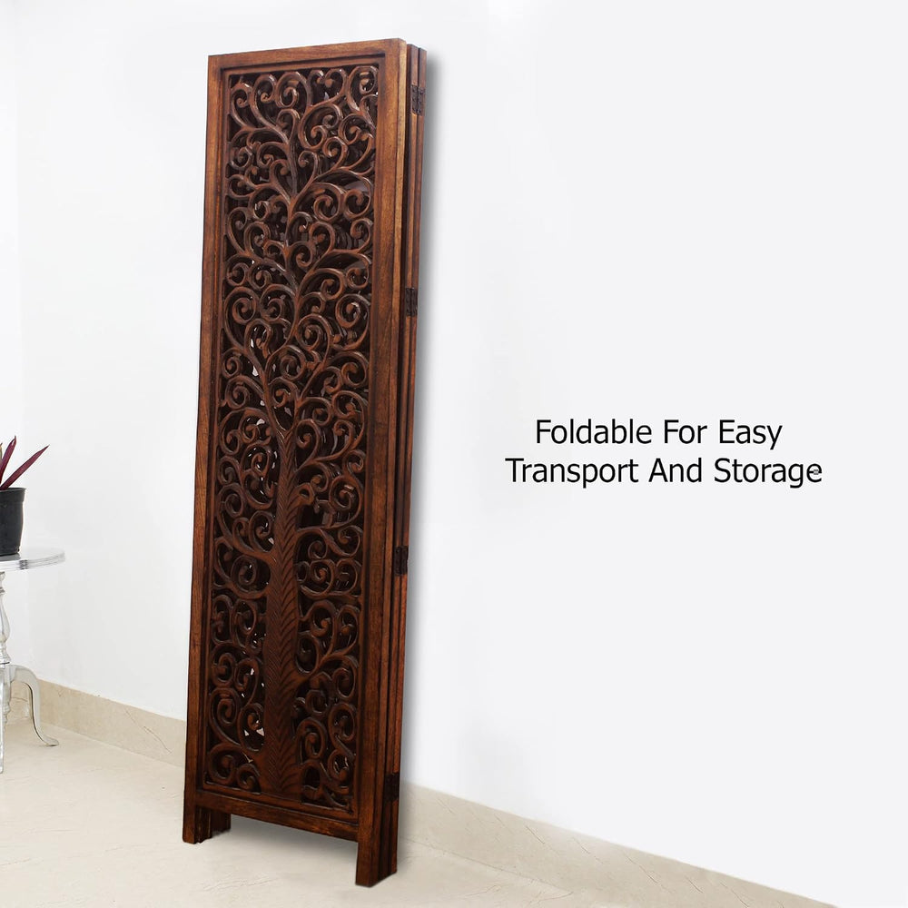 COTTON CRAFT Room Divider Wood Screen - Hand Carved Folding 3 Panels 60x72