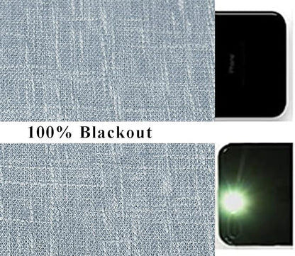Blue Solid Full Blackout Curtain Heavy Linen Texture Window Treatment - Image 7