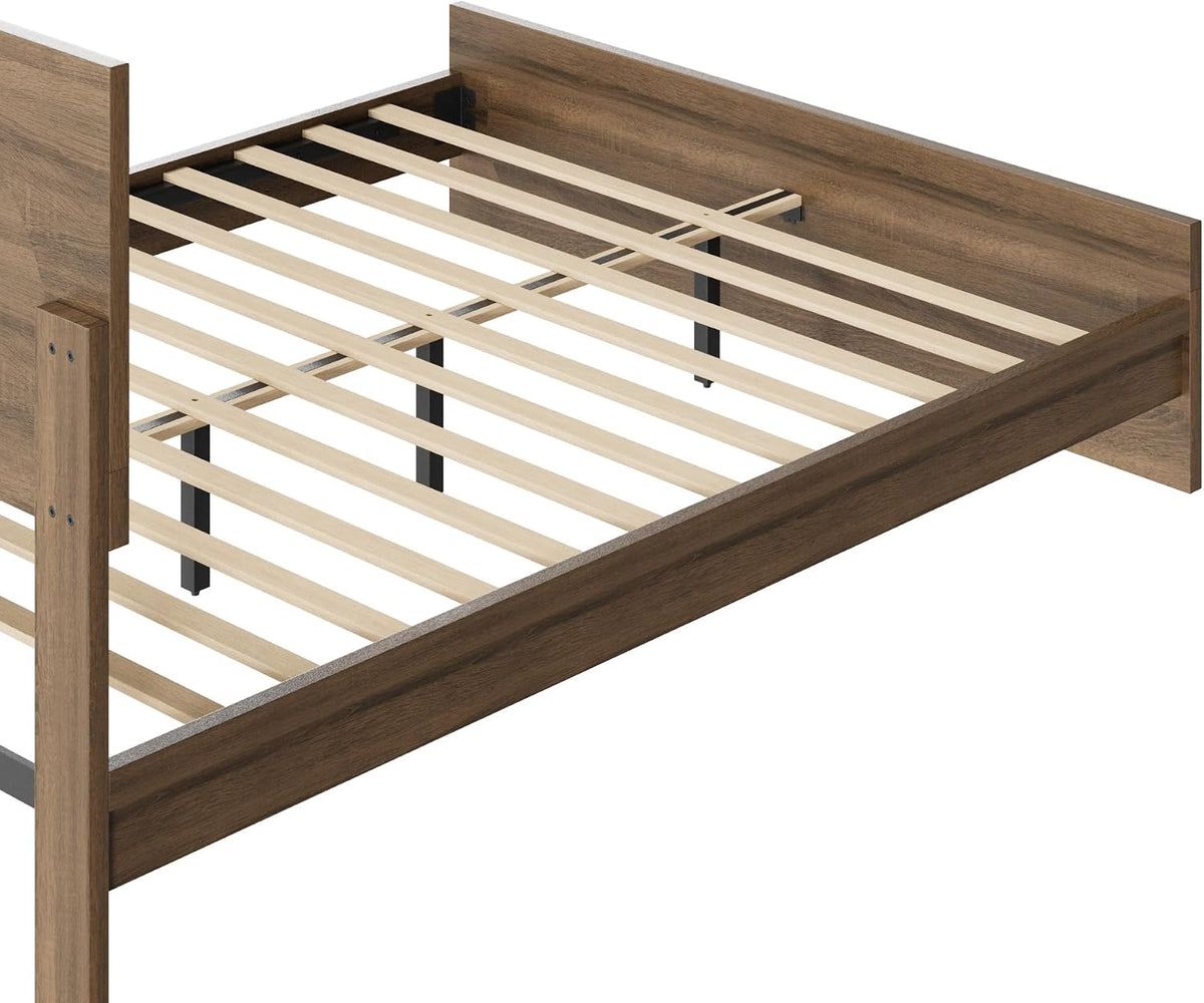 kislot boho rattan bed frame, farmhouse platform, walnut, view 13