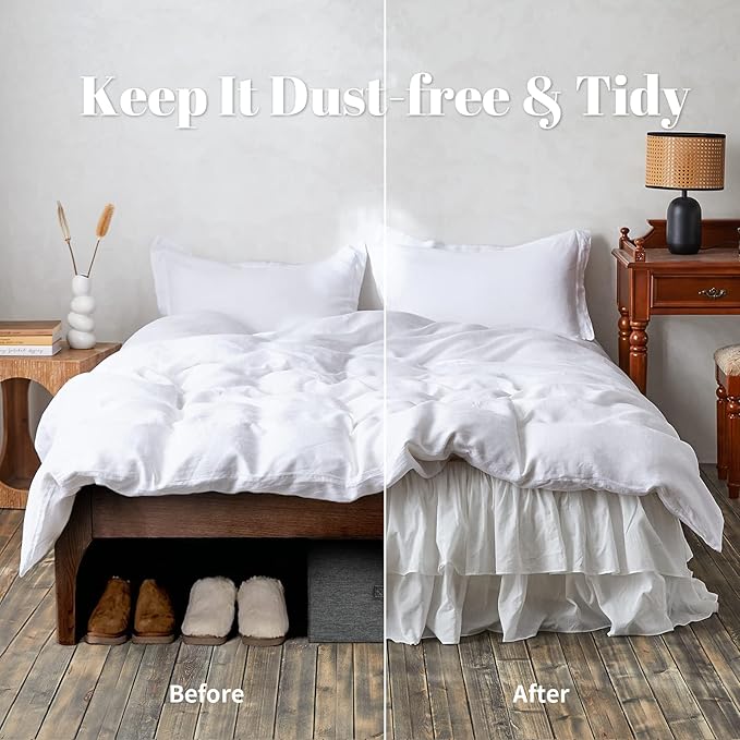 BISELINA White Ruffled Bed Skirt 18-Inch Tailored Drop Cotton Voile Dust Ruffle - Image 4