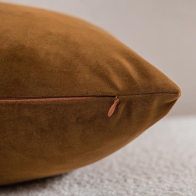 Throw Pillow Cases 24x24 Golden Brown: 2 Pack Cozy Soft Velvet Square - Image 2