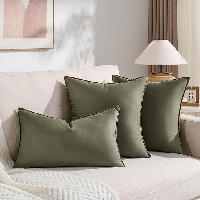Fancy Homi 2 Packs Olive Green Decorative Throw Pillow Covers 18x18 inch - Image 5