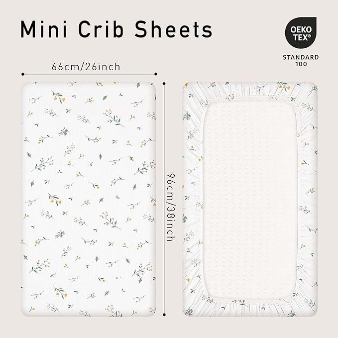 Gllquen Baby Muslin Mini Crib Sheets 3 Pack, Breathable Pack and Play Sheets - Image 4