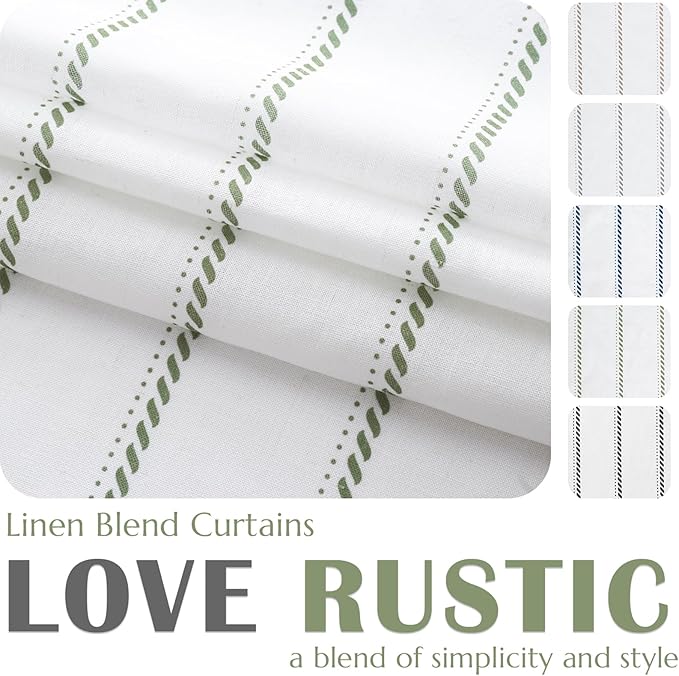 jinchan Linen Striped Kitchen Curtains Tier Cafe Curtains - Image 2