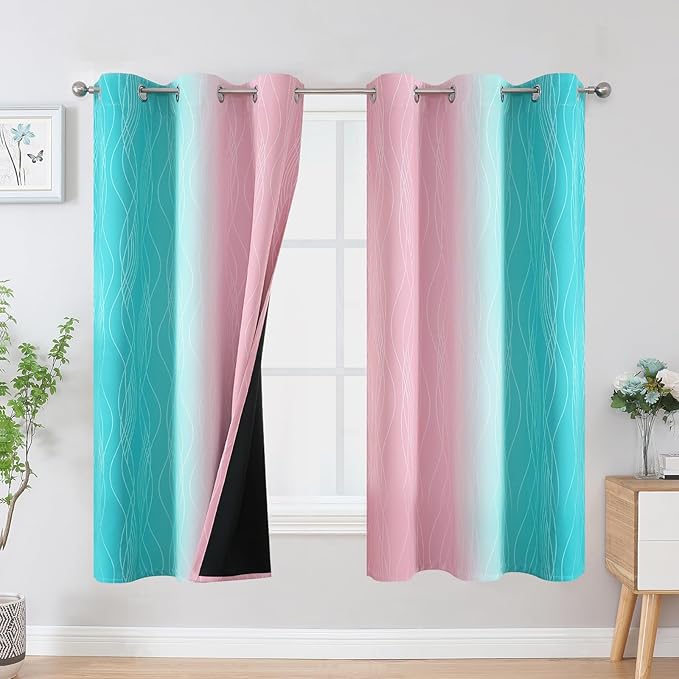 Estelar Textiler Pink and Teal Blackout Curtains by ESTELARTEXTILER